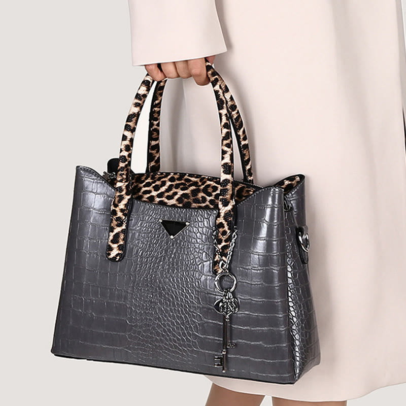 <Shipped within 24 hours> 3 Piece Crocodile Leopard Grain Leather Tote Set