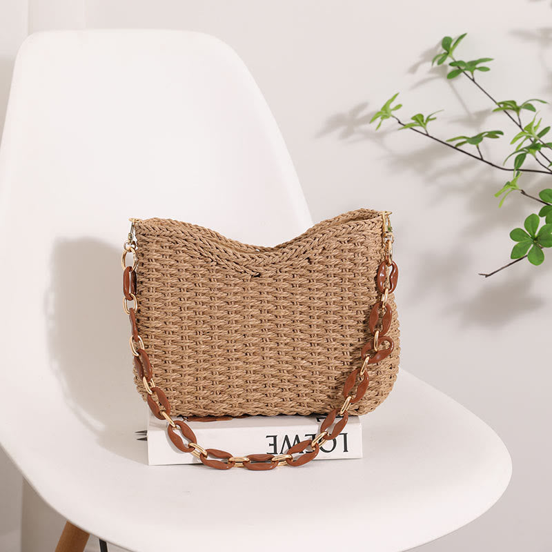 Shoulder Bag For Women Solid Color Seaside Holiday Straw Bag