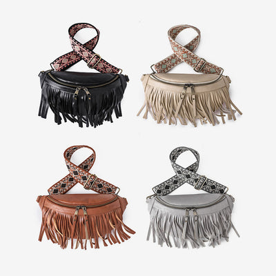 Faux Leather Tassel Waist Bag Chest Bag For Women