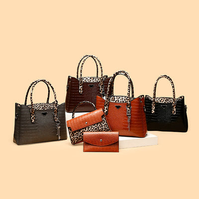 <Shipped within 24 hours> 3 Piece Crocodile Leopard Grain Leather Tote Set