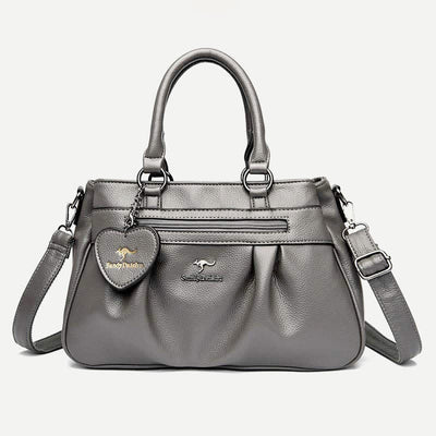 <Shipped within 24 hours> Triple Compartment Top-Handle Satchel PU Leather Purse