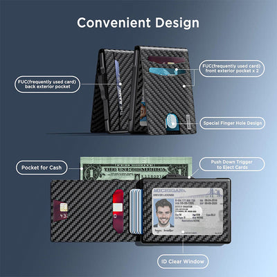 Minimalist Quick Access Card Holder Pop Up Case RFID Blocking Leather Wallet