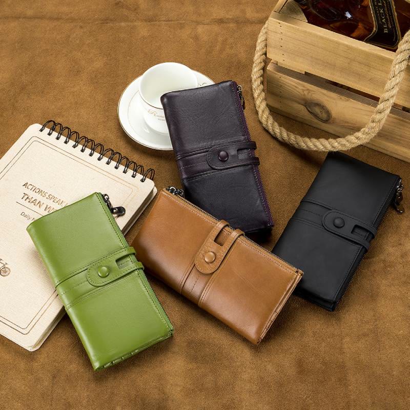 Genuine Leather RFID Long Wallet for Women