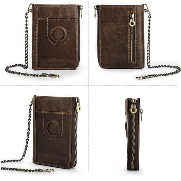 Zip Around Leather Airtag Wallet Apple Wallet with Chain