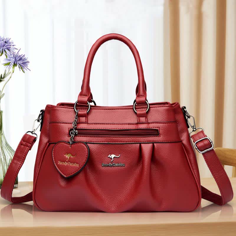 <Shipped within 24 hours> Triple Compartment Top-Handle Satchel PU Leather Purse