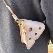 Cute Mini Cheese Shape Purse Vegetable Tanned Leather Crossbody Bag