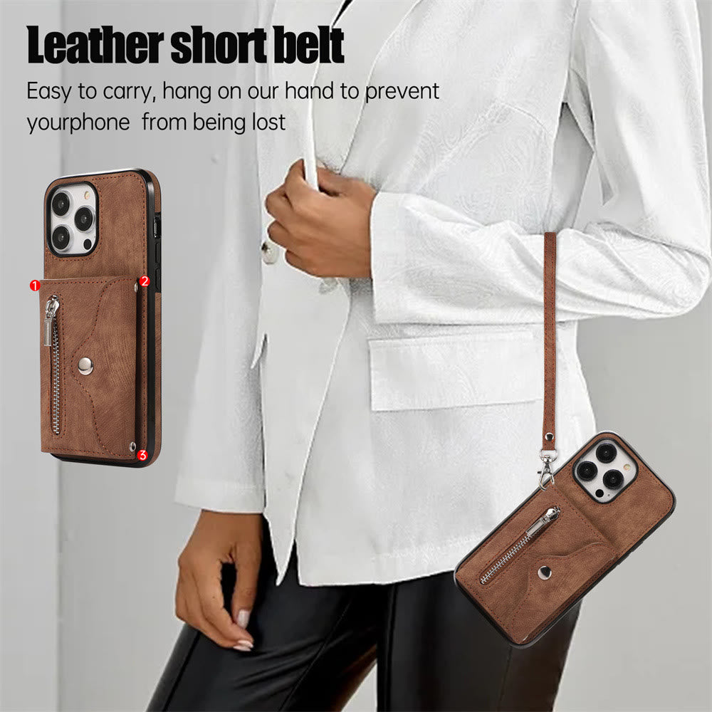 iPhone 15/14/13/12 Casual Zipper Cellphone Protective Case with Card Slot