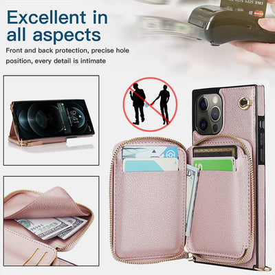 360° Edge Coverage Phone Case iPhone 16/15/14 Card Holder Crossbody Bag Wallet