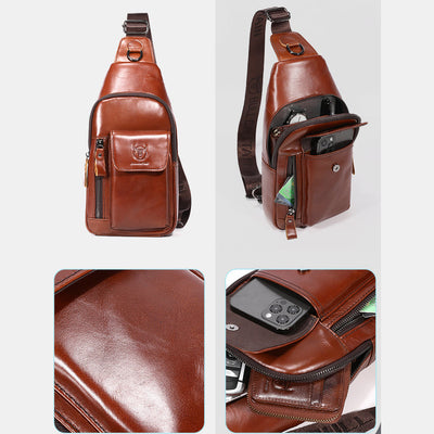 <Shipped within 24 hours> Genuine Leather Sling Chest Bag