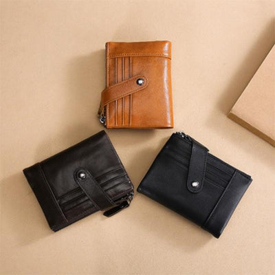 Casual Genuine Leather Double Zipper Wallet