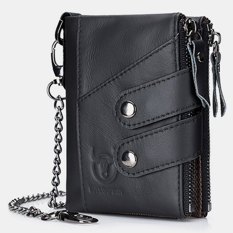 RFID Genuine Leather Retro Zipper Wallet