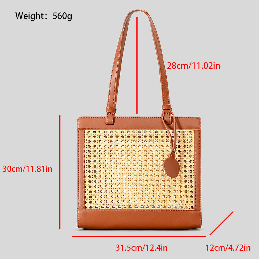 Woven Tote Bag Shoulder Purse Vintage Hollow-Out Travel Beach Handbags