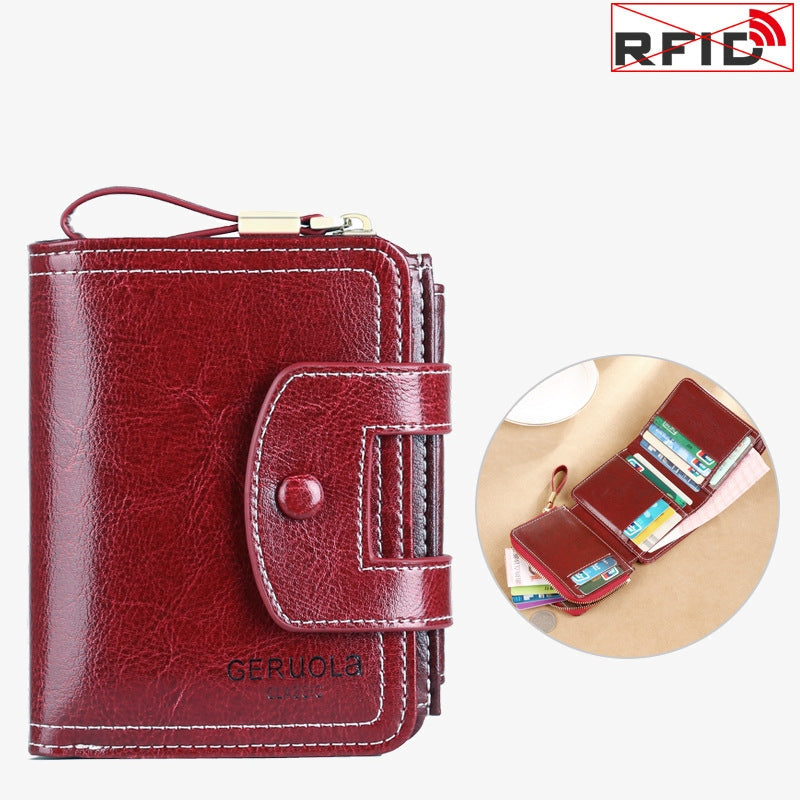 Wallet For Women Retro Slim Leather RFID Shopping Purse