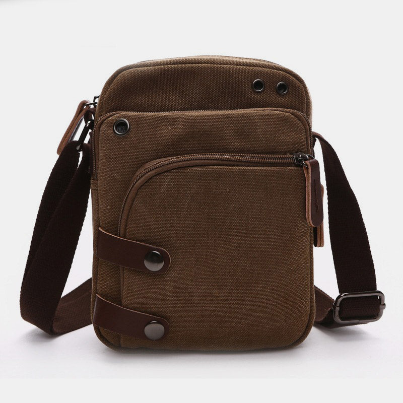 Triple Zip Durable Canvas Crossbody Bag Messenger Bag