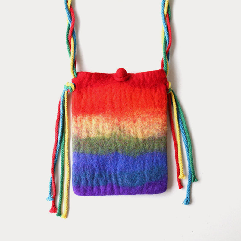 Rainbow Wool Felt Phone Bag For Women Cute Crossbody Bag