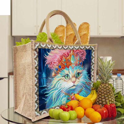 DIY Cat Handbag Linen Diamond Painting Tote Bag Shopping Travel Purse