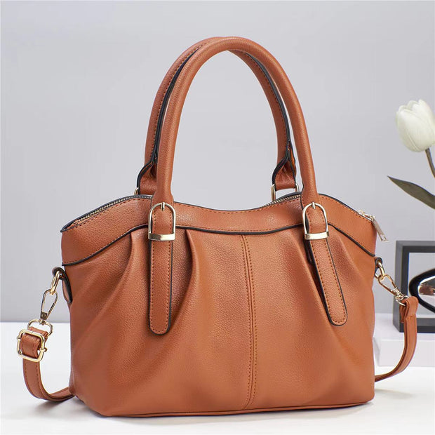 Plain Color Office Tote For Women Leather Top-Handle Bag