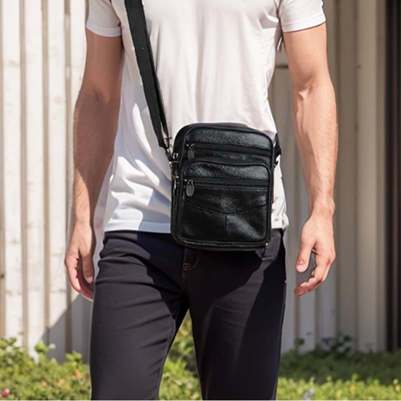 Retro Small Messenger Bag for Men Genuine Leather Shoulder Bag Purses