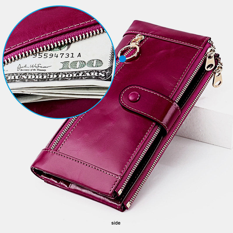 Genuine Leather RFID Blocking Credit Card Holder Bifold Clutch Wallet for Women