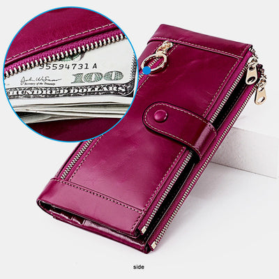 Genuine Leather RFID Blocking Credit Card Holder Bifold Clutch Wallet for Women