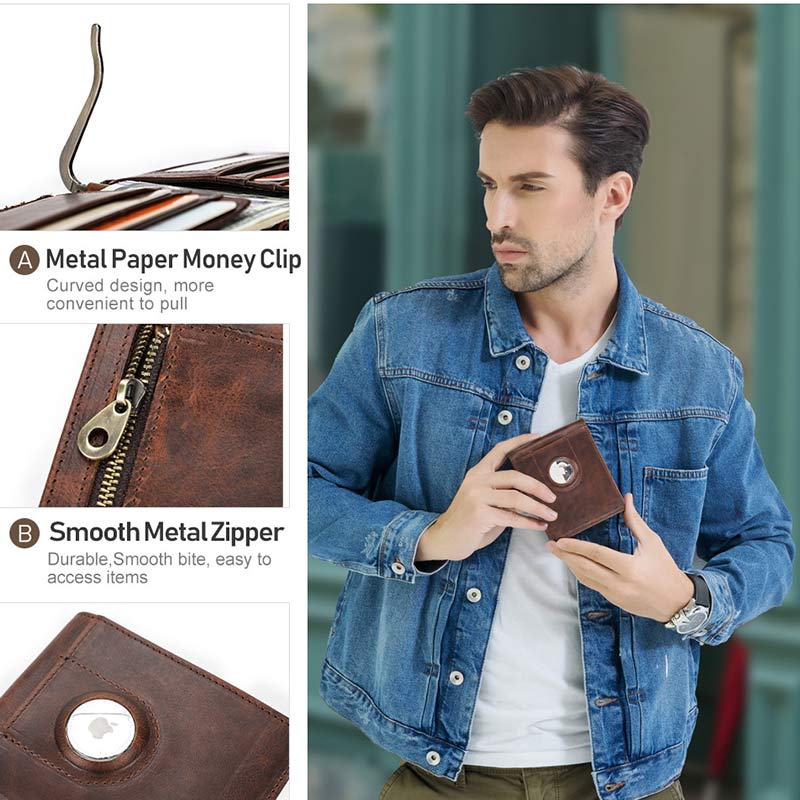 <Shipped within 24 hours> Multi Slot Leather Airtag Wallet