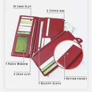 Women Long Leather Wallet Minimalist Double Zipper Compartment Plain Purse