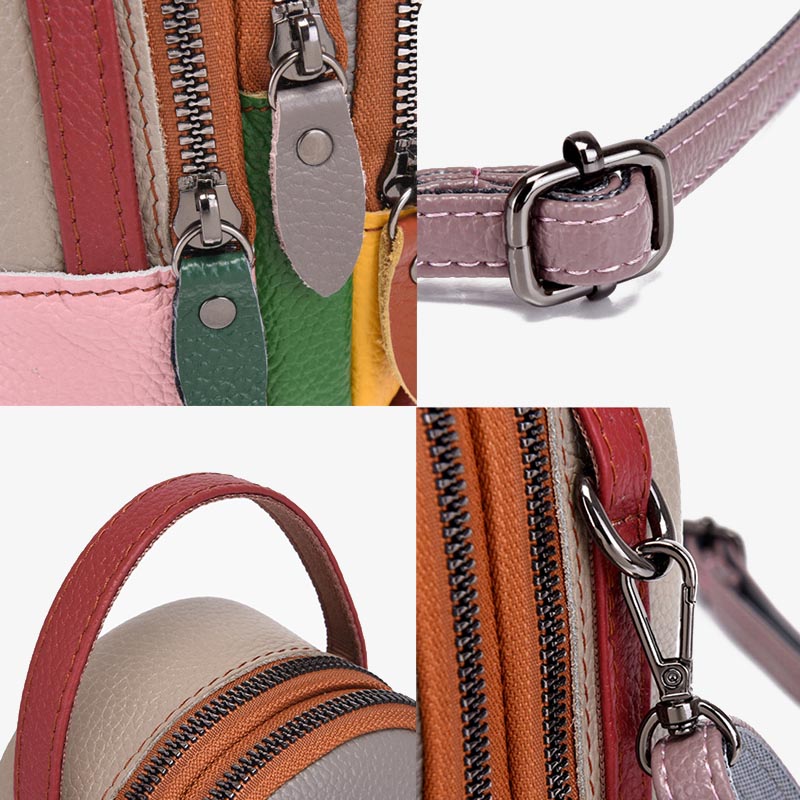 Color Matching Phone Bag Genuine Leather Crossbody Purse For Women