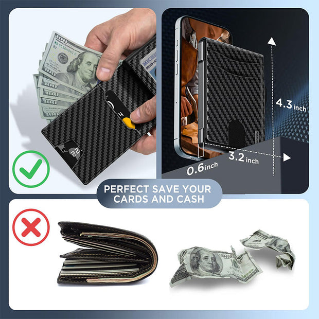 Minimalist Quick Access Card Holder Pop Up Case RFID Blocking Leather Wallet