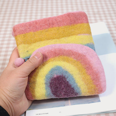 Cute Rainbow Wallet Soft Wool Felt Storage Purse For Women