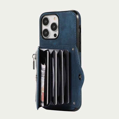 iPhone 15/14/13/12 Casual Zipper Cellphone Protective Case with Card Slot