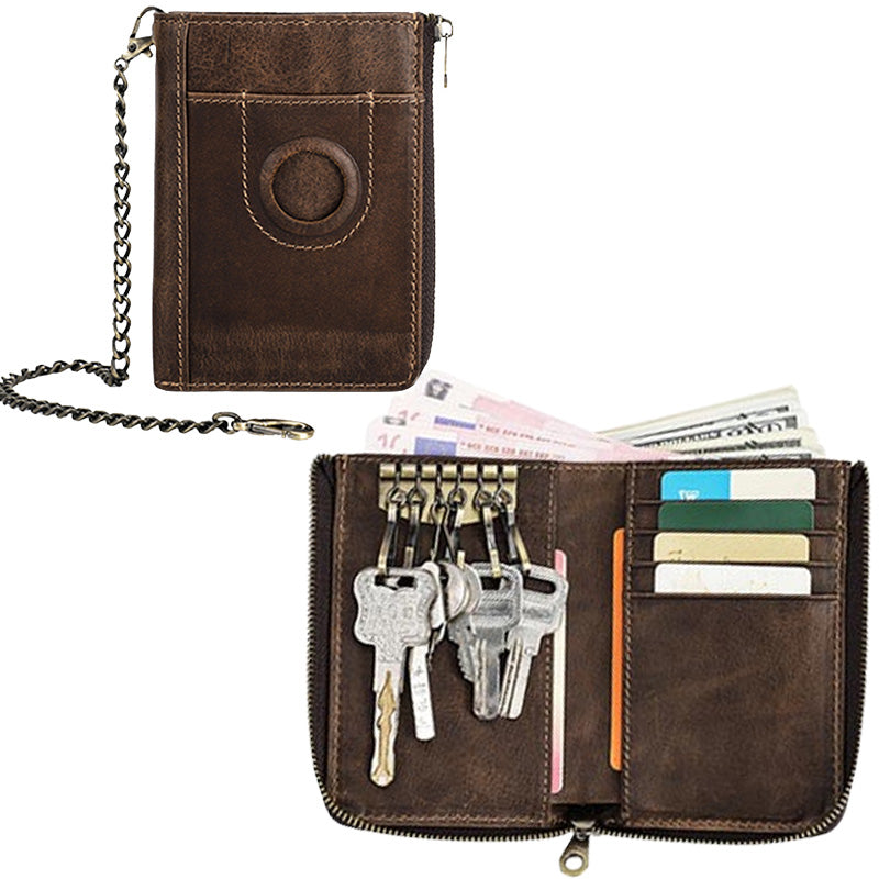 Zip Around Leather Airtag Wallet Apple Wallet with Chain