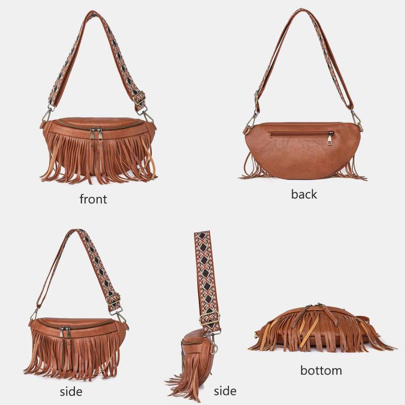 Faux Leather Tassel Waist Bag Chest Bag For Women