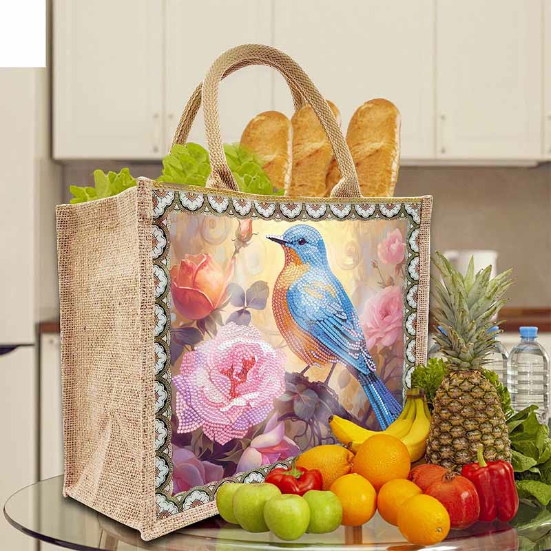 Large Capacity Bird Painting Tote Dot Diamond Art Painting Handbag