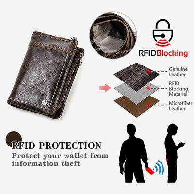 RFID Blocking AirTag Wallet Genuine Leather Triflod Wallet