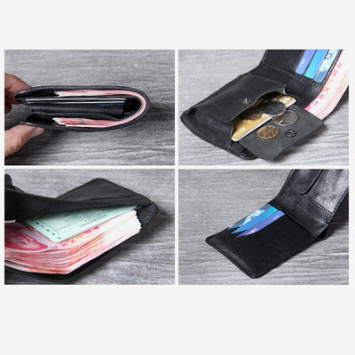 Retro Soft Bifold Wallet for Women Men Handmade Genuine Leather Wallet