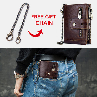 <Shipped within 24 hours> Genuine Leather Anti-theft RFID Wallet With Chain