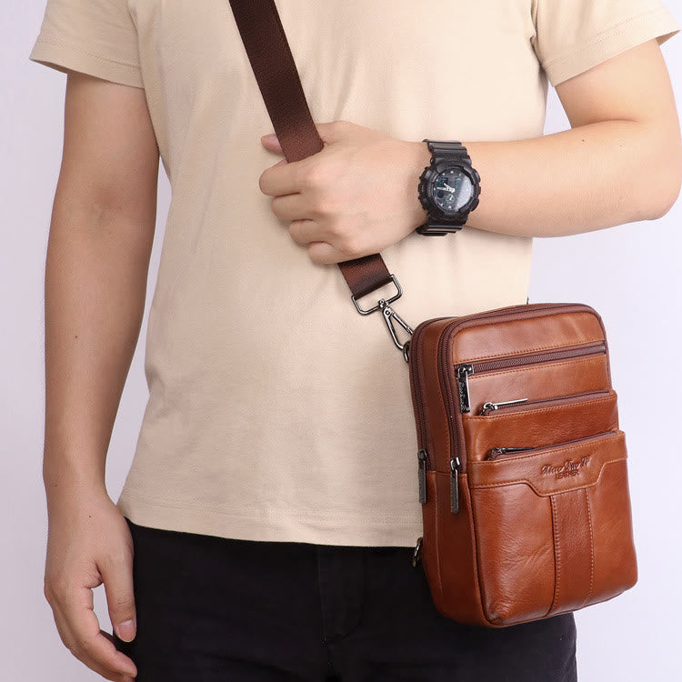 Messenger Bag For Men Three Styles Pockets Leather Crossbody Bag