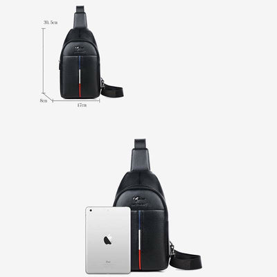 Men's Leather Sling Bag One Shoulder Backpack with USB Charging Port