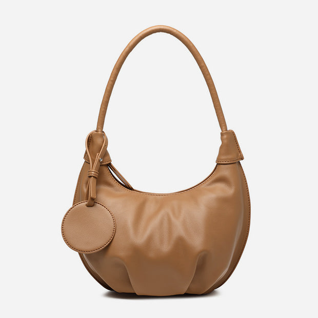 Plain Color Underarm Purse Pleated Leather Shoulder Bag For Women