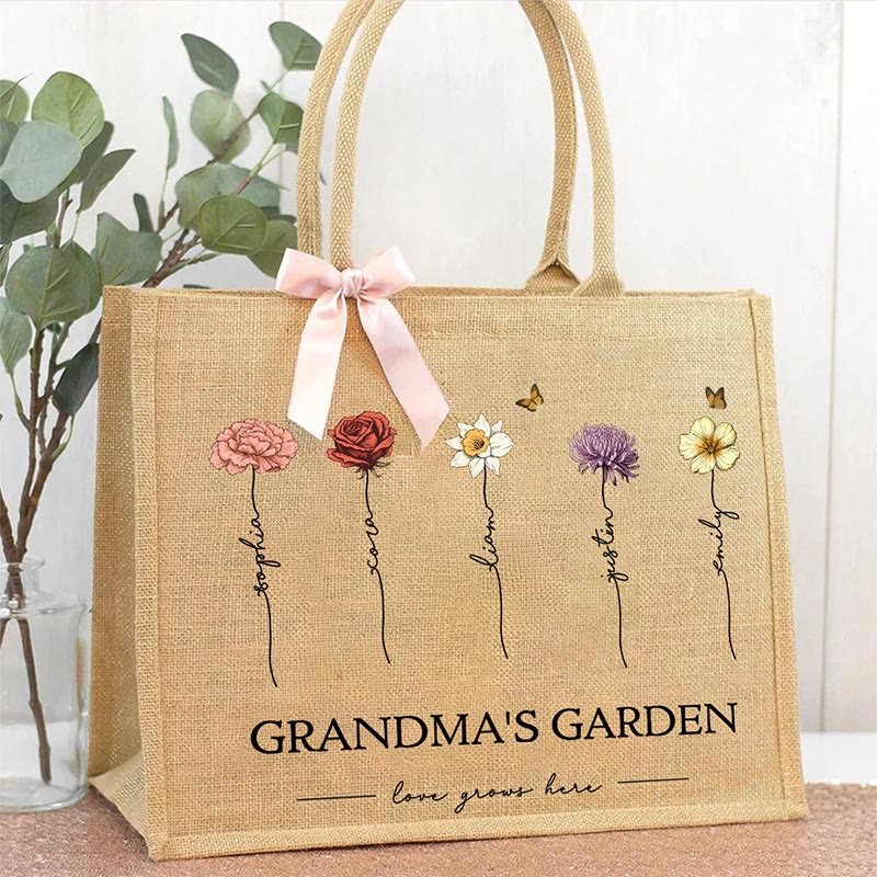 Custom Name Grandma's Garden Tote Bag Large Shopping Travel Beach Handbag