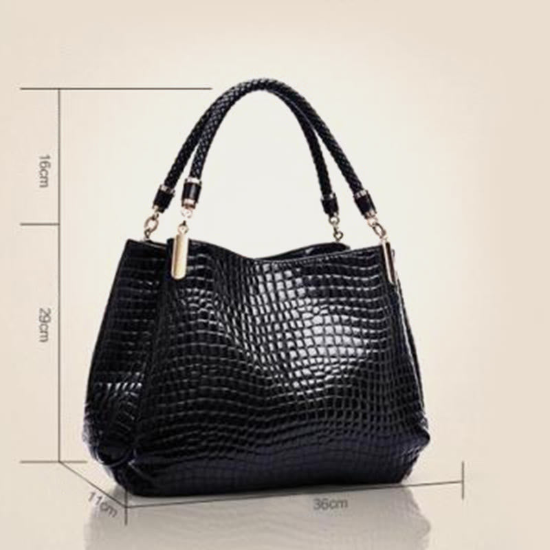 Minimalist Women Top-Handle Bag Crocodile Pattern Vegan Leather Bag