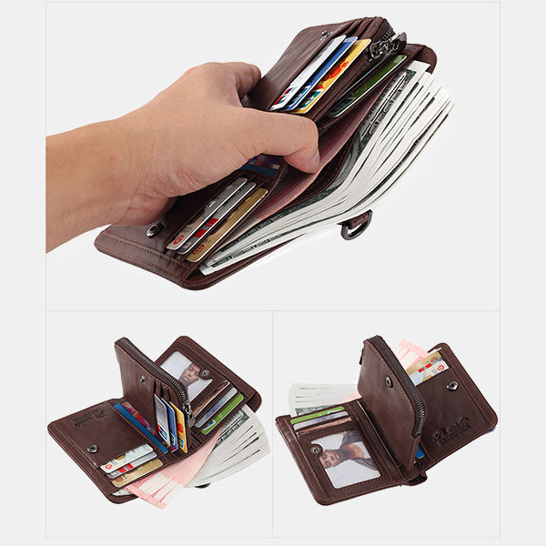 Limited Stock: Men's Rfid Bifold Genuine Leather Wallet Zipper Purse