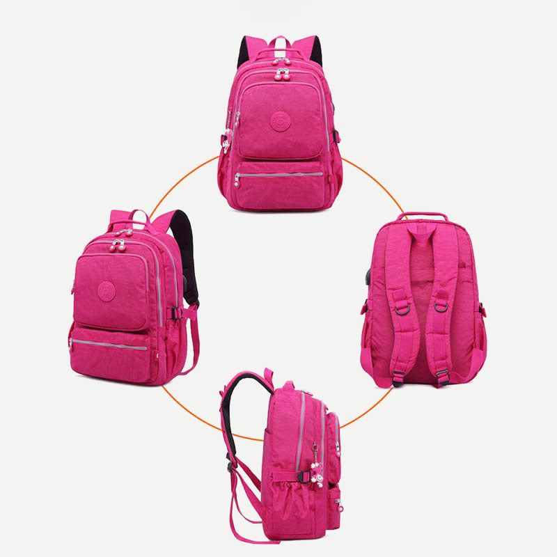 Multi-pocket Waterproof USB Charging Port School Travel Backpack