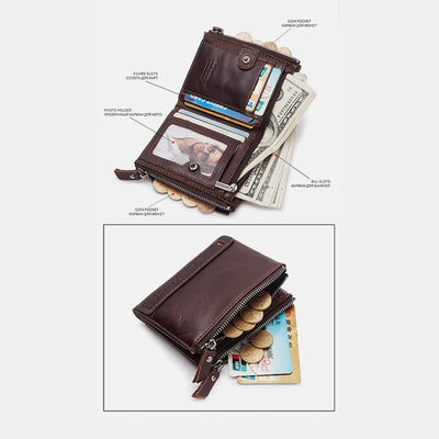 Vintage Genuine Leather RFID Wallet With Zipper Pocket