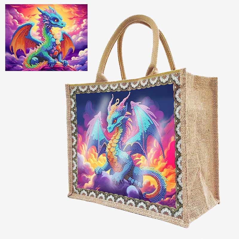 Pterosaur DIY Diamond Air Painting Tote Resuable Linen Shoulder Bag