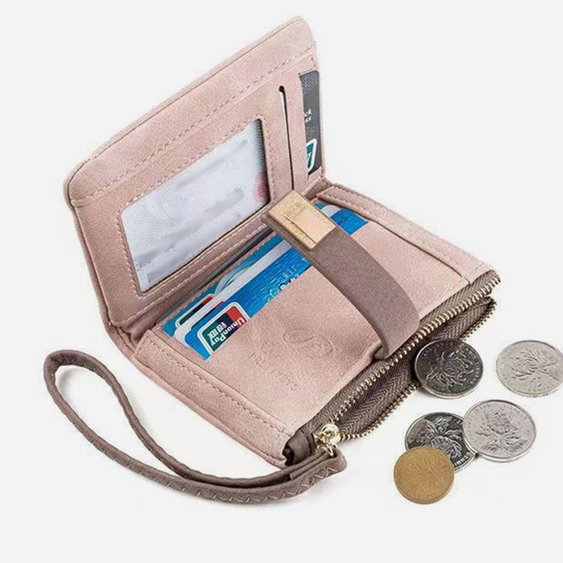 Vintage Bifold Wallet For Women Frosted Leather Coin Purse