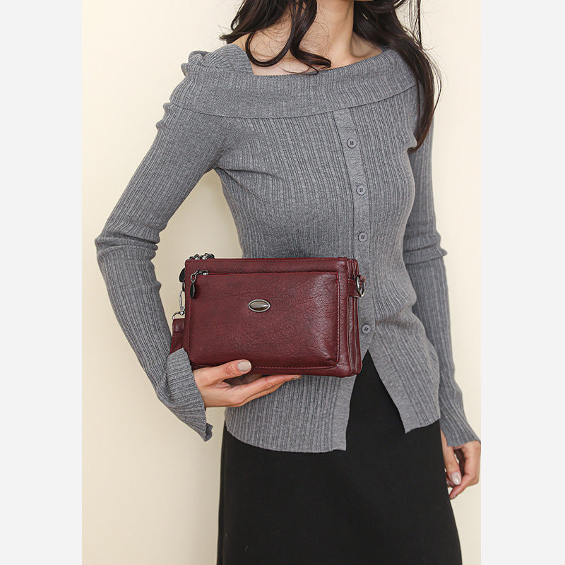 Plain Color Crossbody Bag For Women Vegan Leather Office Purse