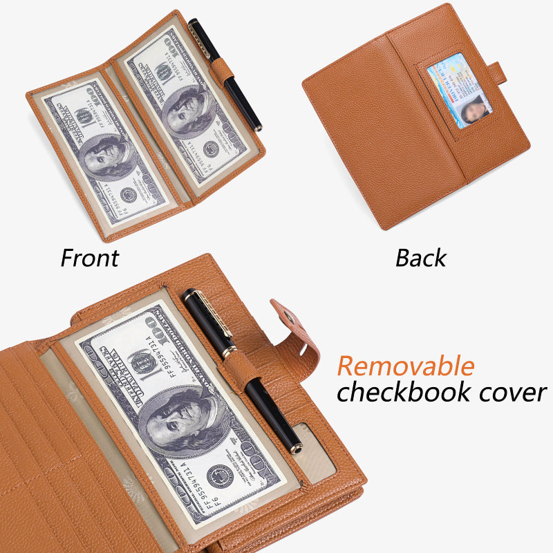 Checkbook Wallet For Women Minimalist Genuine Leather Wrist Bag