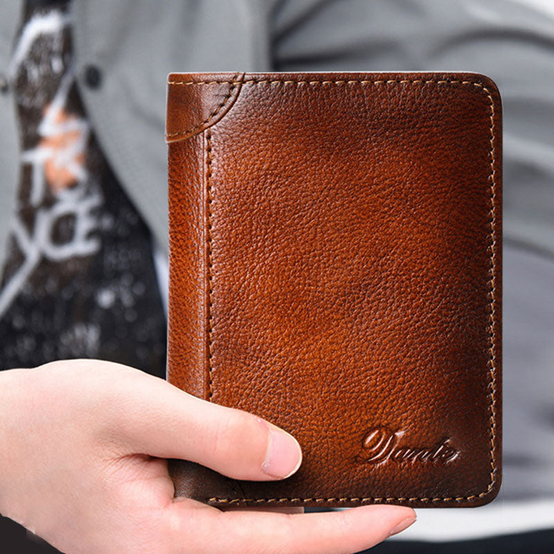 RFID Genuine Leather Vintage Trifold / Bifold Card Holder Wallet