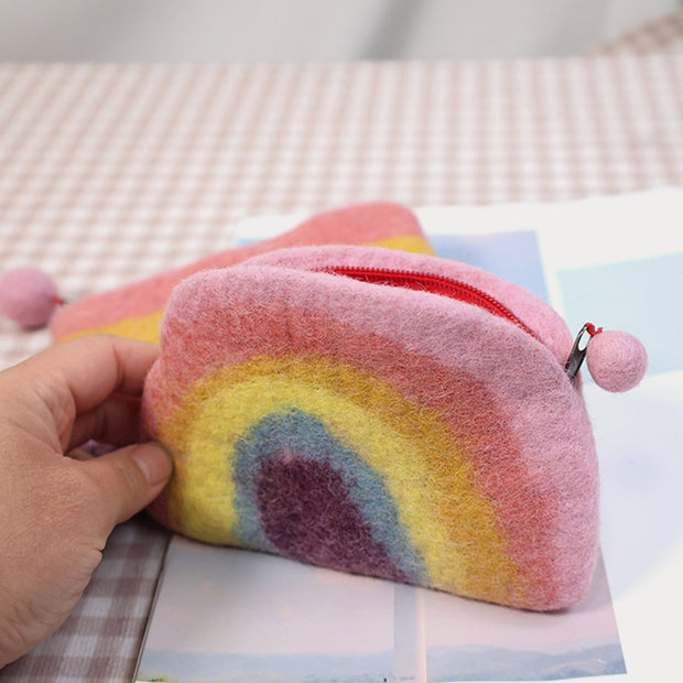 Cute Rainbow Wallet Soft Wool Felt Storage Purse For Women